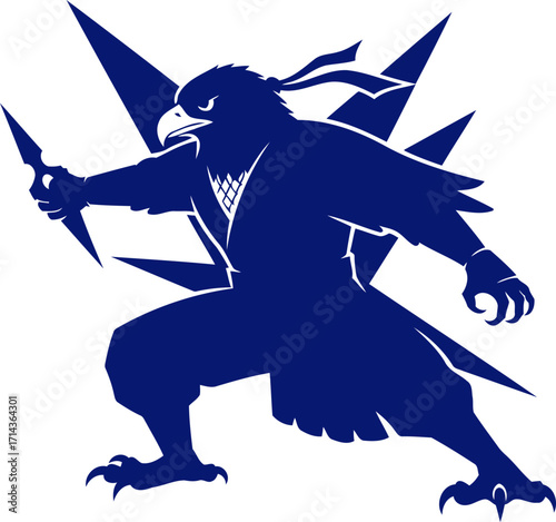 shadowy eagle ninjas silent strike a navy blue silhouette of deadly grace, isolated on transparent background
