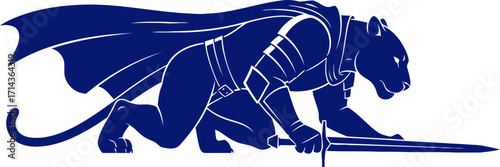 silhouette of a panther knight a noble beasts vigilant guard, isolated on transparent background