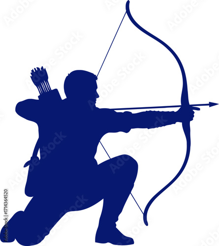 the archers silent aim a navy blue silhouette of focused determination and precision, isolated on transparent background