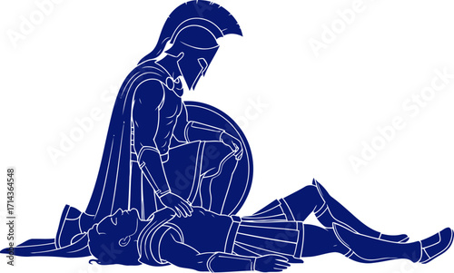 spartans last stand a comrades grief, a blue silhouette of honor, isolated on transparent background