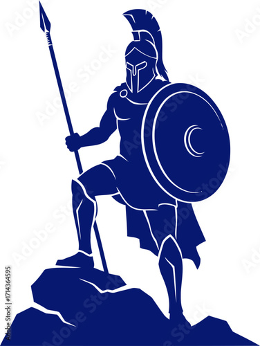 spartans unwavering resolve a cobalt silhouette on a rocky peak, embodying strength and defiance, isolated on transparent background