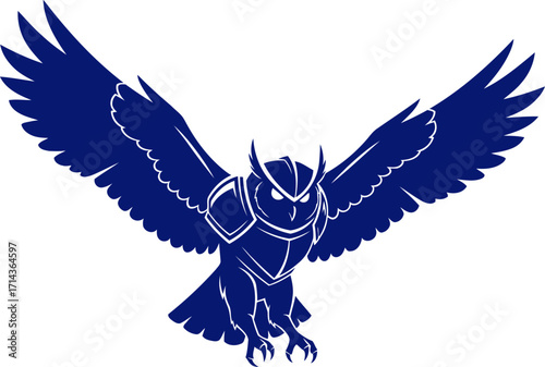 the armored owl knights silent descent a blue silhouette of strategic stealth and deadly precision, isolated on transparent background