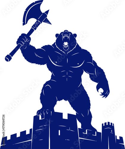 the siegebreaker a colossal blue bear warriors furious assault, isolated on transparent background