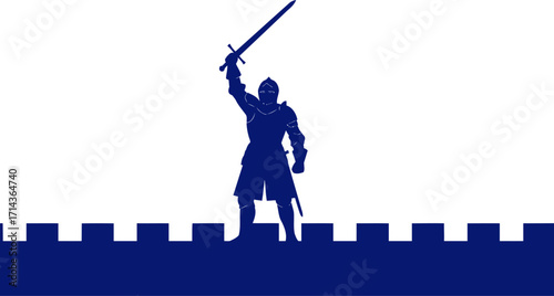 triumphant knights victory stand a blue silhouette of fortitude and conquest, isolated on transparent background