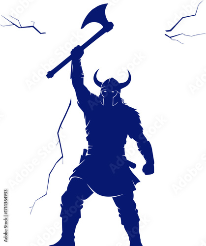 vikings thunderous defiance a cobalt silhouette of unwavering rage, isolated on transparent background