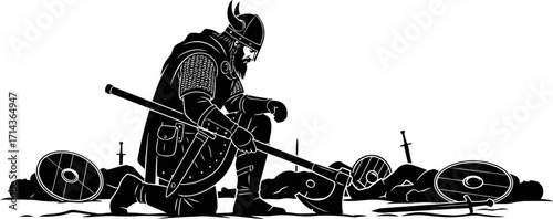 viking warriors bitter victory a silhouette of grief and hardwon triumph, isolated on transparent background