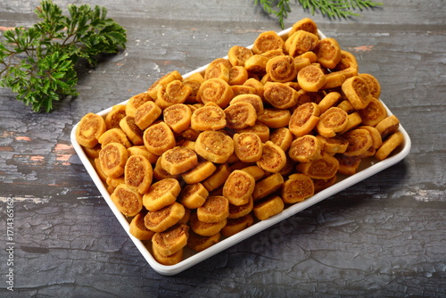 Homemade traditional Indian savoury snack - bakarwadi