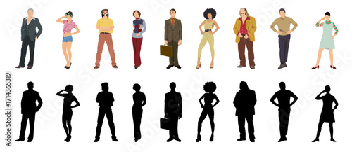 Retro people with Vintage Fashion snd silhouette.