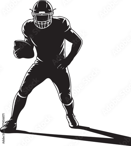 Black silhouette of a football player on a white background, clean outline