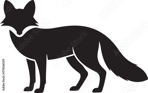  Black silhouette of a fox on a white background, minimal design