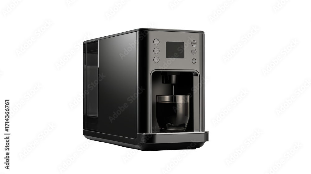 Fototapeta premium Sleek modern coffee maker brewing a rich dark beverage in a clear glass cup