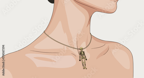 A captivating illustration of a person wearing a skeleton pendant, isolated on white background, showcasing intricate details and artistic flair