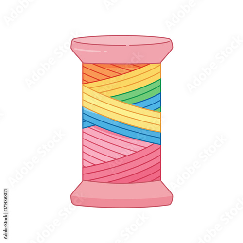Colorful spool of thread featuring rainbow hues ideal for sewing crafting and textile projects isolated on white background Vector Illustration