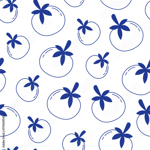 Seamless pattern of ripe tomatoes inspired by Mediterranean cuisine on white background