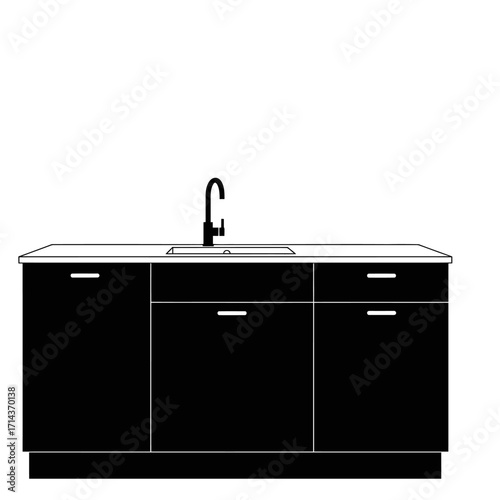 Modern kitchen countertop with integrated sink and faucet seamlessly blends functionality and style for contemporary homes isolated on white background Vector Illustration