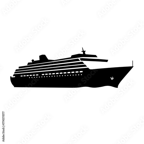Silhouette of a modern cruise ship sailing majestically across the open water during a journey. isolated on white background Vector Illustration