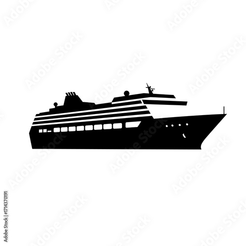 Elegant silhouette of a modern cruise ship on nautical transportation maritime vessel travel isolated on white background Vector Illustration