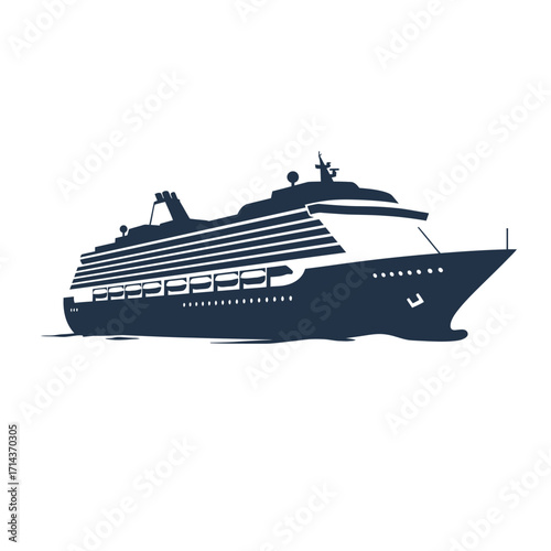 Sleek cruise ship silhouette iconic maritime vessel for travel and leisure destinations voyage and ocean exploration graphic element isolated on white background Vector Illustration