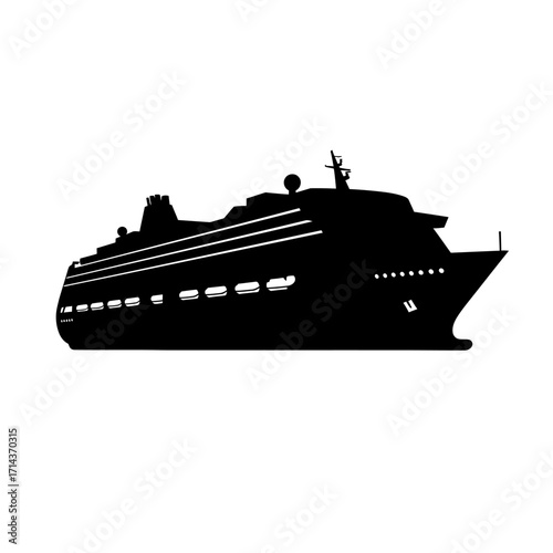 Iconic silhouette of a majestic cruise ship sailing the open sea a symbol of luxury travel and adventure isolated on white background Vector Illustration