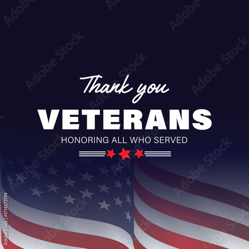 Thank you veterans honor all who served with american flag background and patriotic colors