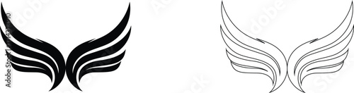 Wings icons. Set of black wings icons. Bird wings, angel wings elements. Wings Collection in different shape. Vector illustration.Wings icon set. Bird, angel and eagle minimalist black wing icons 