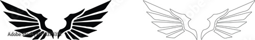 Wings icons. Set of black wings icons. Bird wings, angel wings elements. Wings Collection in different shape. Vector illustration.Wings icon set. Bird, angel and eagle minimalist black wing icons 