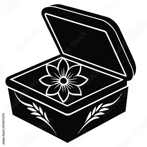 engraved floral jewelry box vector icon