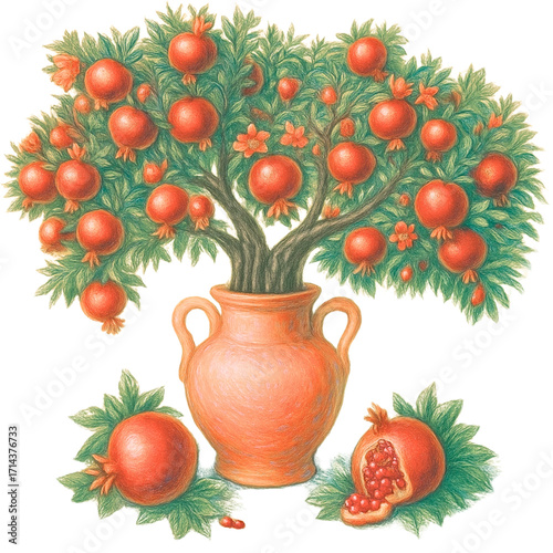 Ripen Pomegranate Vector on white background_ Rose Pallet