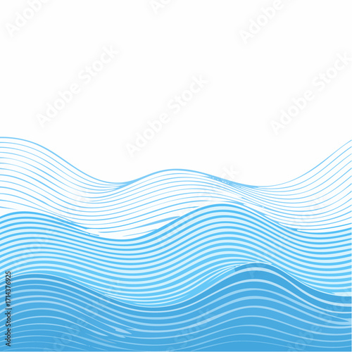 Minimalistisches Vektordesign mit schlichten, blauen Wellen in sanften Kurven