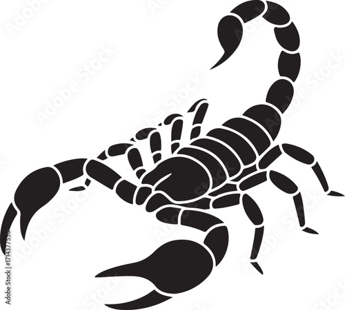 Black silhouette of a scorpion on a white background, vector style