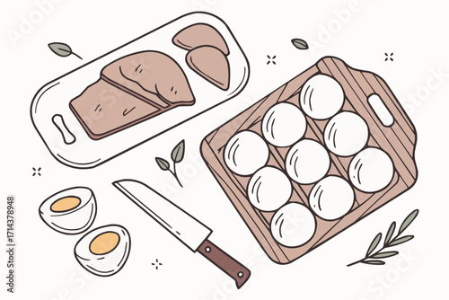 Fresh Chicken Meat and Eggs – Minimal Flat Vector Illustration for Healthy Cooking