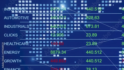 A blue screen with a map of the world and a list of industries.
