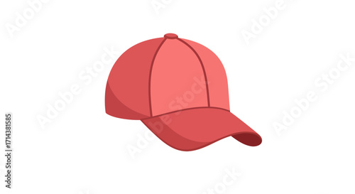 Red baseball cap, flat lay product shot against a white background, showcasing a casual style with a simple design, conveying a sporty and comfortable mood.