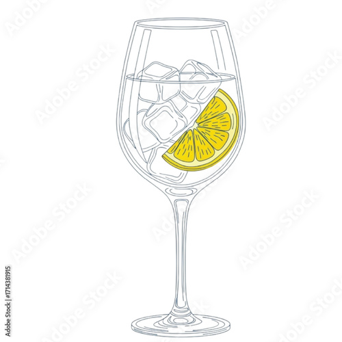Wine Glass with Ice Cubes and Lemon Slice Illustration untitled
