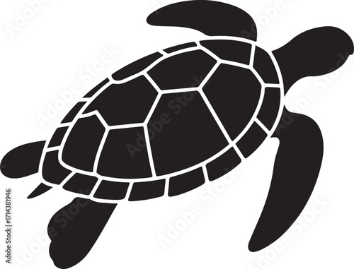 Black silhouette of a sea turtle on a white background, vector clipart