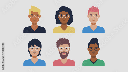 Vector set of inclusive minimal avatars with different skin tones, hairstyles, and facial hair – Great for profile use, digital communities, or diversity-focused design