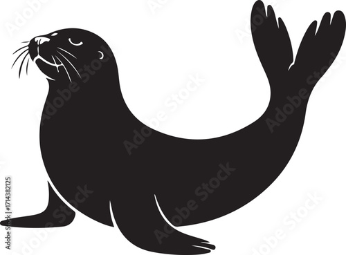  Black silhouette of a seal on a white background, minimal outline