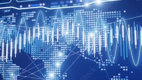 A blue screen with a map of the world.