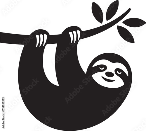  Black silhouette of a sloth on a white background, minimal design