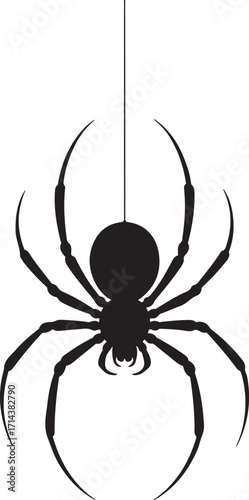 Black silhouette of a spider on a white background, minimal shape