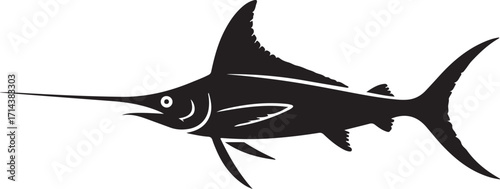 Black silhouette of a swordfish on a white background, minimal style