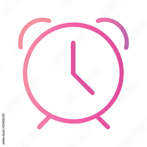 A minimalist pink gradient outline of an alarm clock with two bells on top symbolizing time waking up and morning routines perfect for design projects