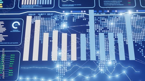 Business analytics dashboard with charts and data graphs on digital screen, financial analysis and statistics concept..