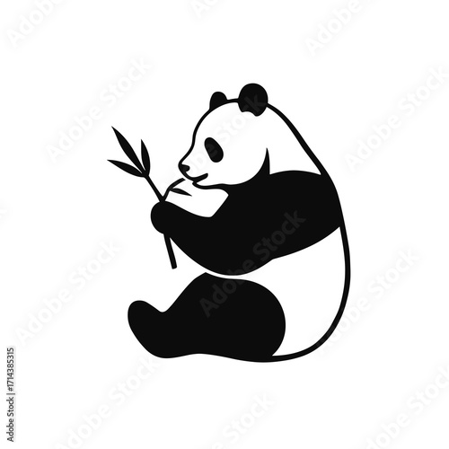 Panda chewing bamboo side view silhouette