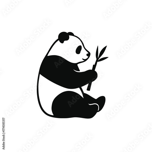 Panda holding bamboo seated right profile
