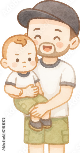 Illustration of Father Holding Baby in Arms