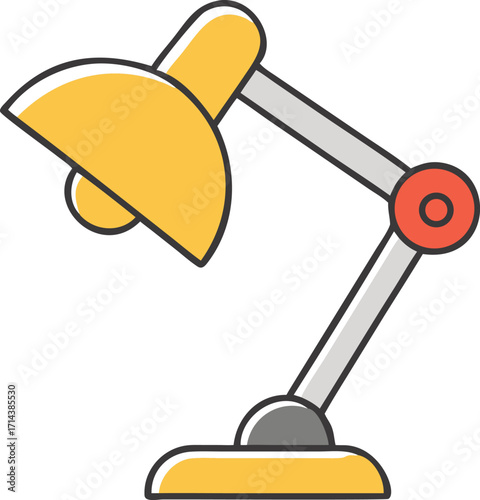 Adjustable yellow desk lamp with red accent details and gray arm vector