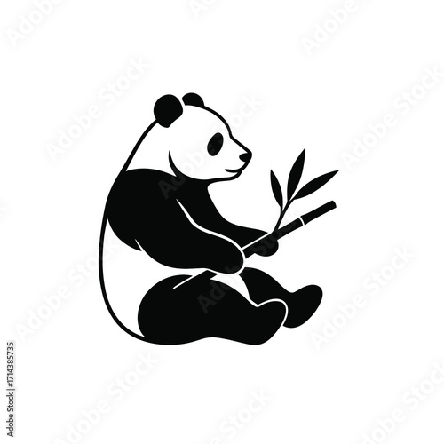 Relaxed panda with bamboo branch silhouette