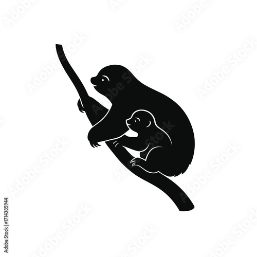 Sloth mother with baby silhouette