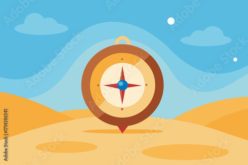 Cartoon compass in the sand vector illustration
